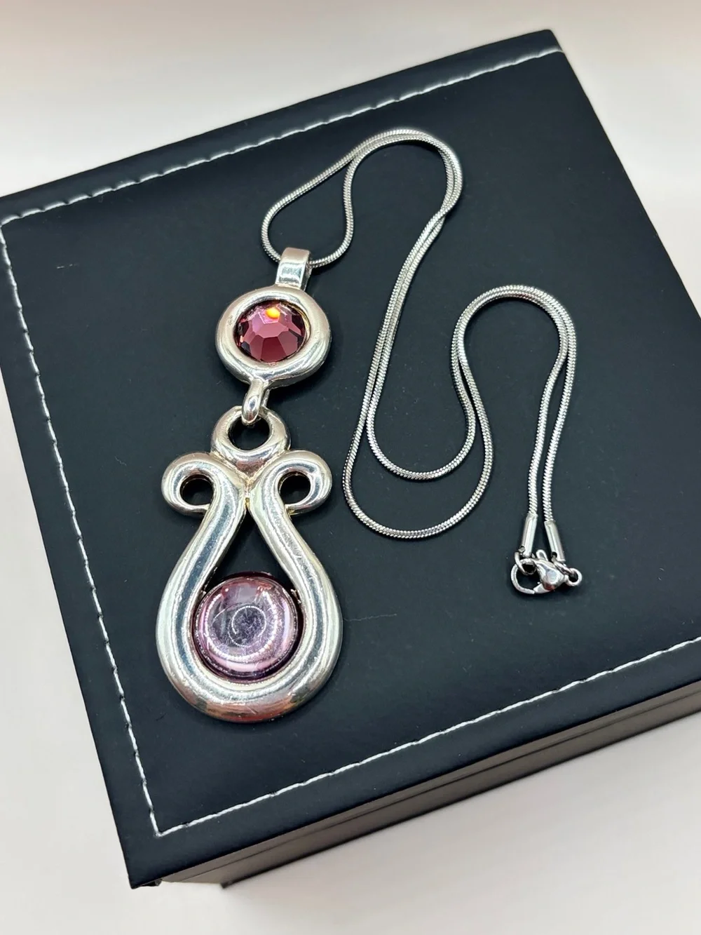 Vintage Silver Tone and Purple Stone Pendant